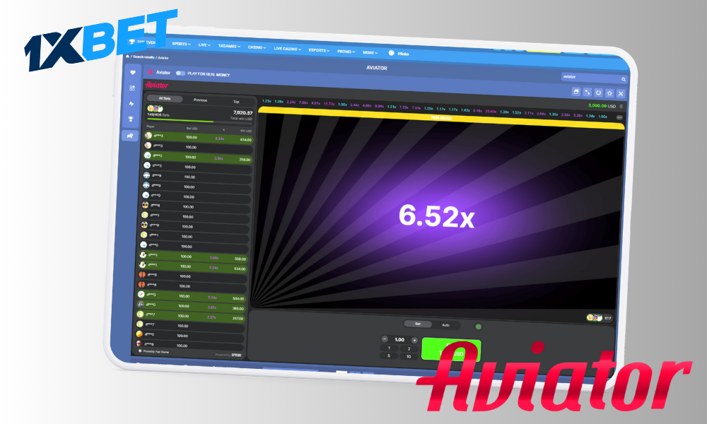 Play Aviator on the 1xBet platform